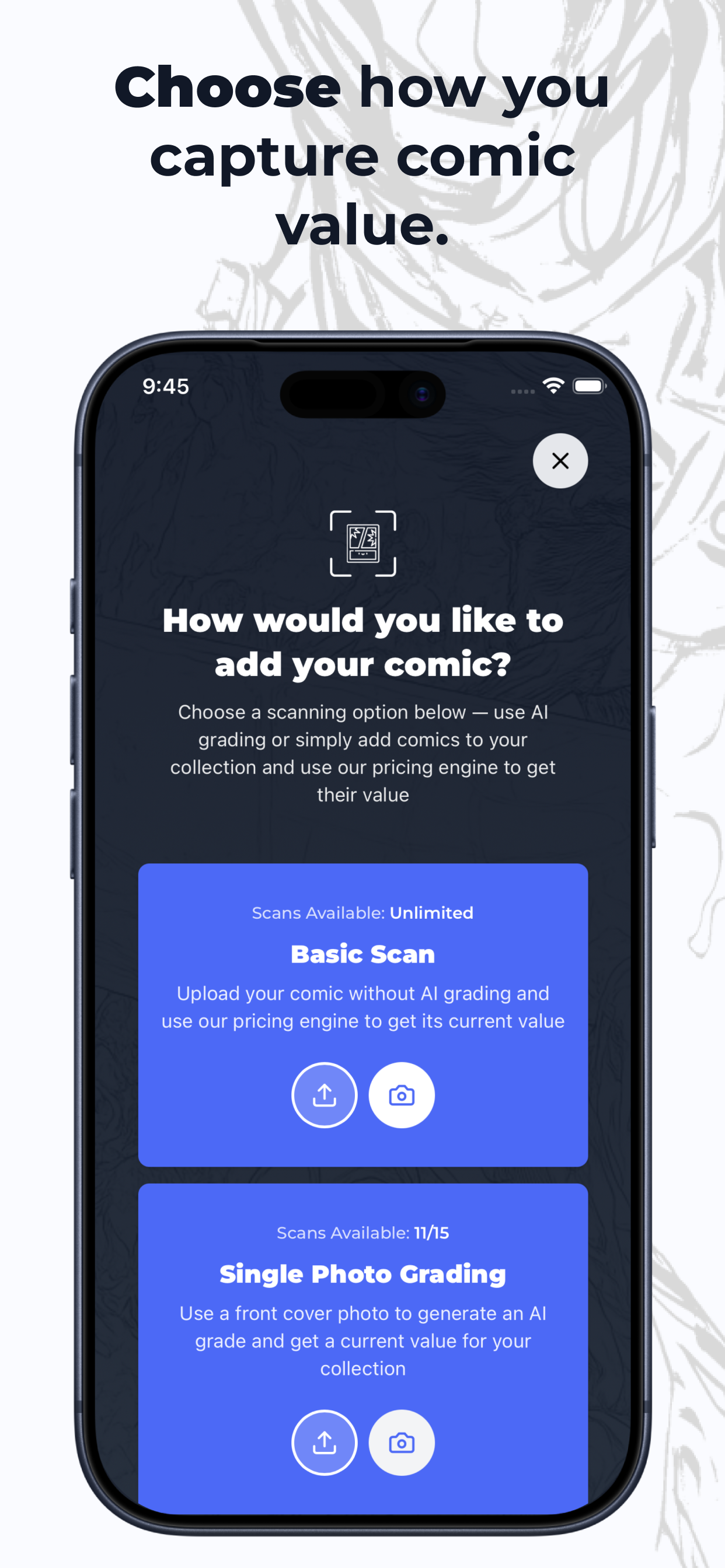 TrueComix comic book scanner app scanning comic cover on iPhone